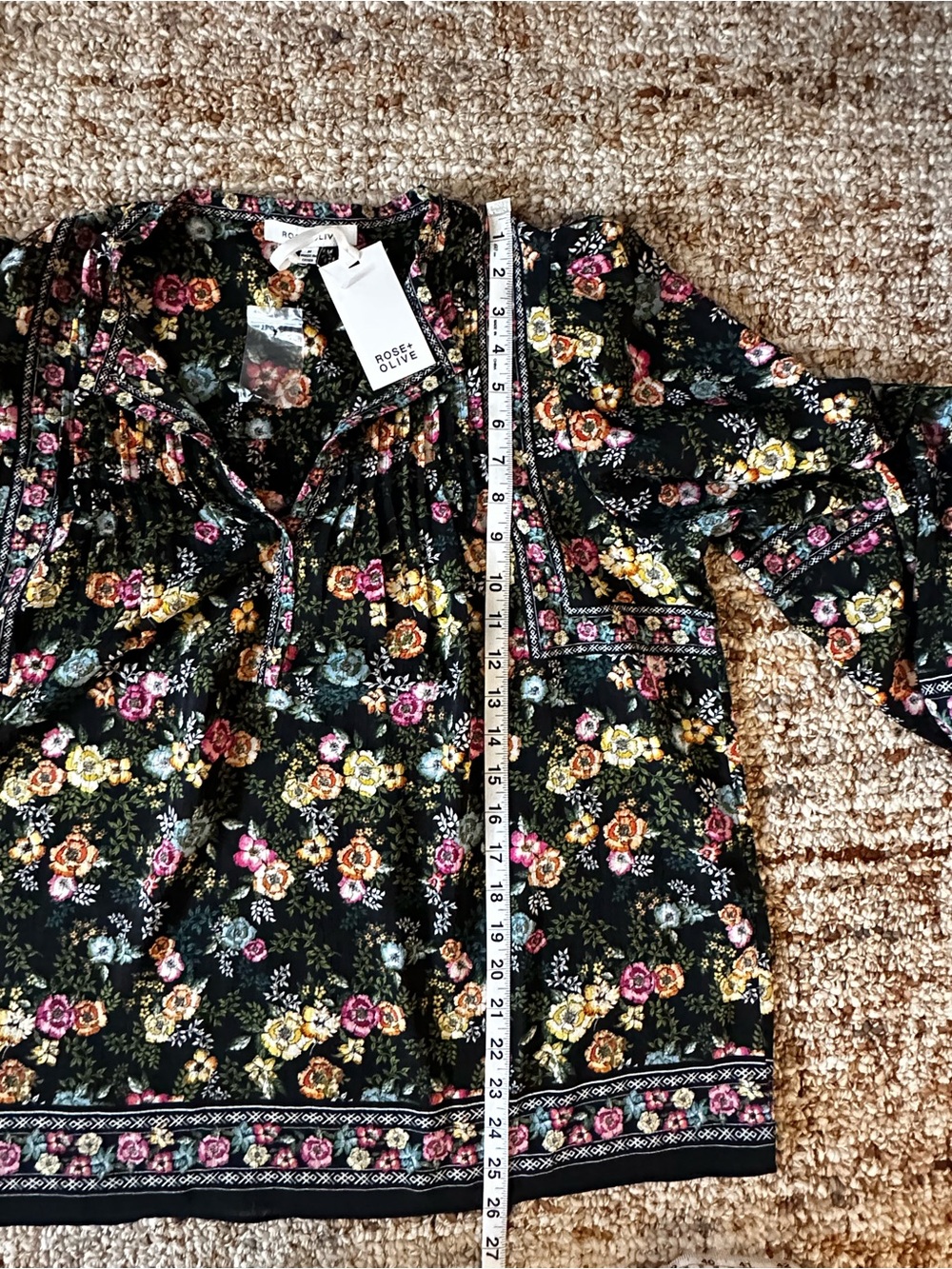 Rose & Olive Black Floral Boho Tunic Peasant Blouse - Picture 10 of 10